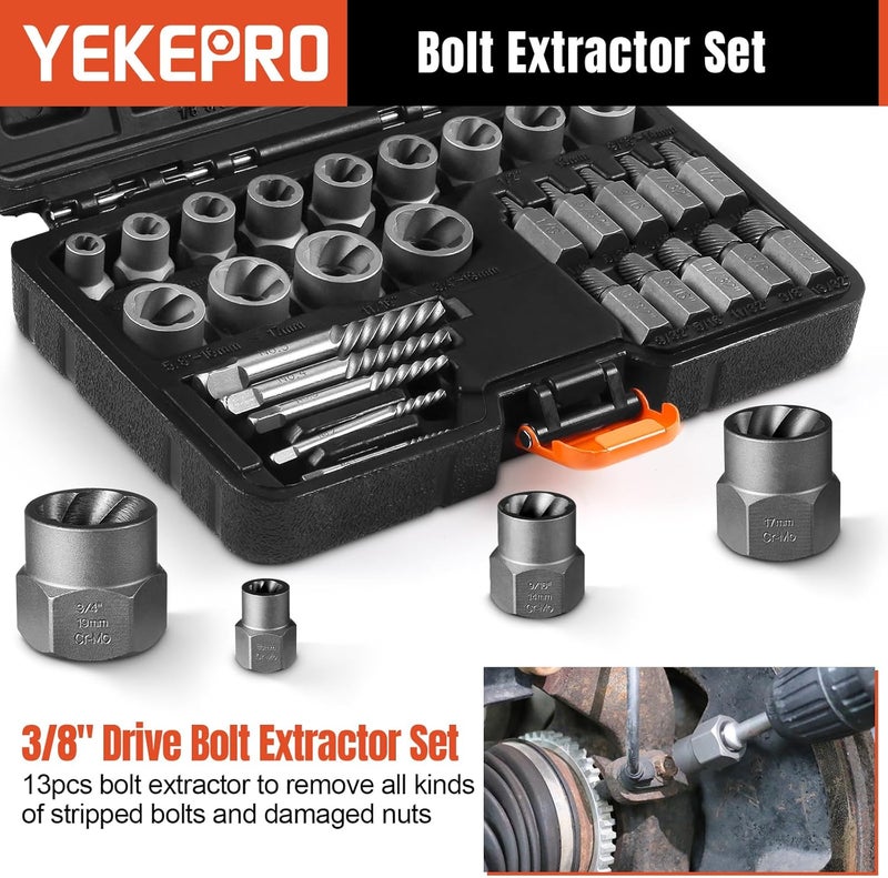 YEKEPRO 40 Pcs Bolt & Screw Extractor Set with Left Hand Cobalt Drill Bit Set, Easy Out Broken Stripped Screw Removal Tool for Damaged, Frozen, Studs, Rusted, Rounded-Off Bolts, Nuts & Screws, T15139 - Image 3